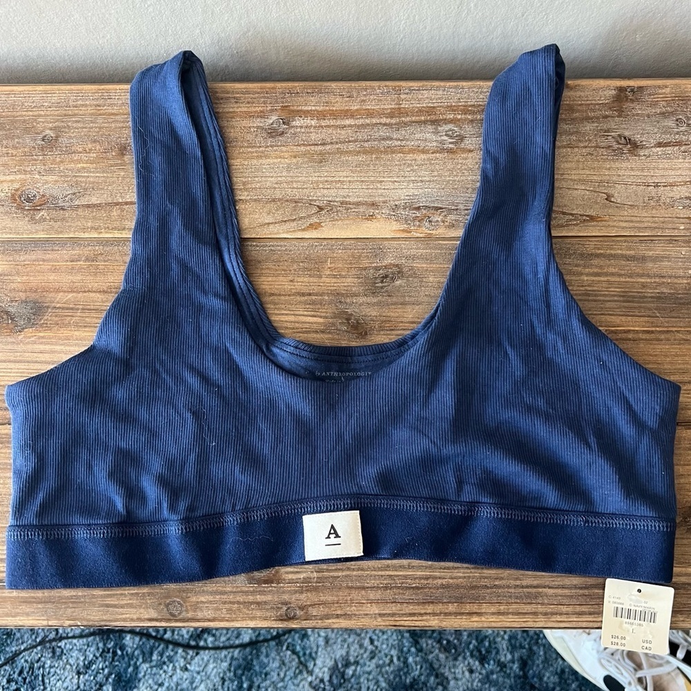 Anthropologie Navy Blue Ribbed Bralette Size Large NWT